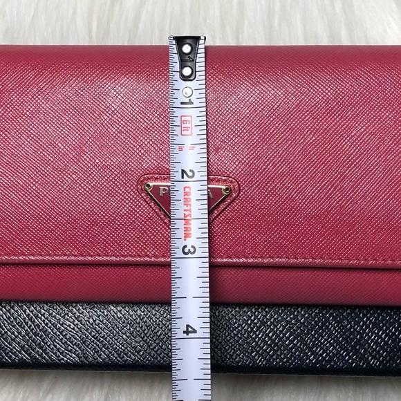Prada Pink Peonia Textured Saffiano Triang Leather Wallet - Picture 7 of 17